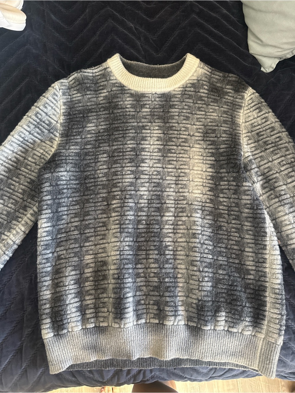 Givenchy Gray and Cream Patterned Crewneck Sweater